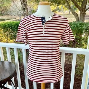 Hudson & Barrow American Flag Striped Henley Shirt. Size Large.